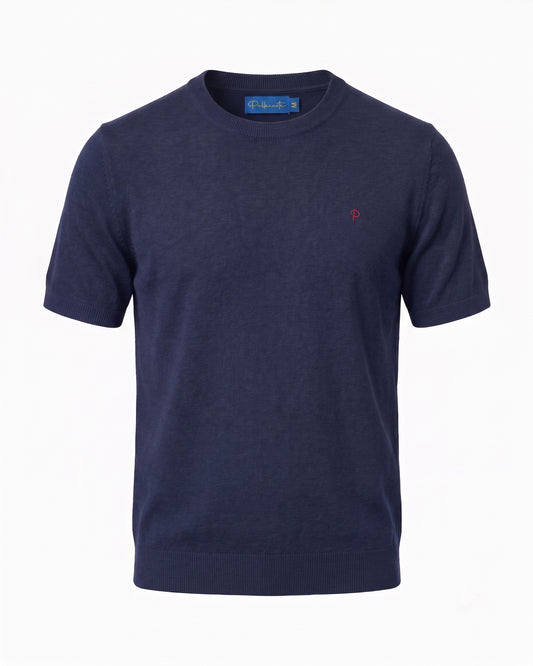 Knitted O-Neck Navy Blue T-Shirt