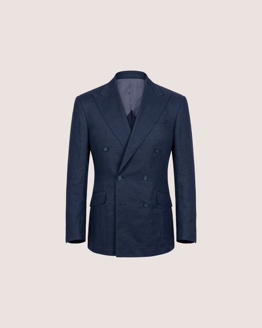 Double Breasted Blazer Navy Blue Linen