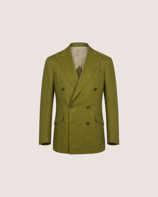 Double Breasted Blazer Olive Green Linen