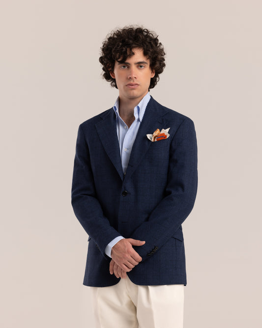 Single Breasted Blazer Checked Navy