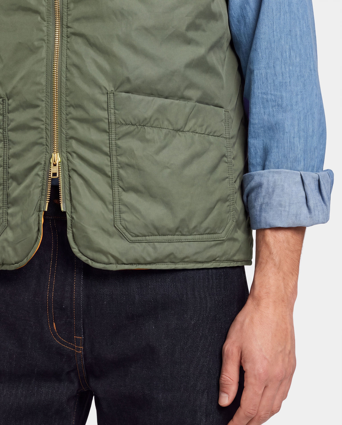 Reversible Quilted Nylon Vest Orange & Olive