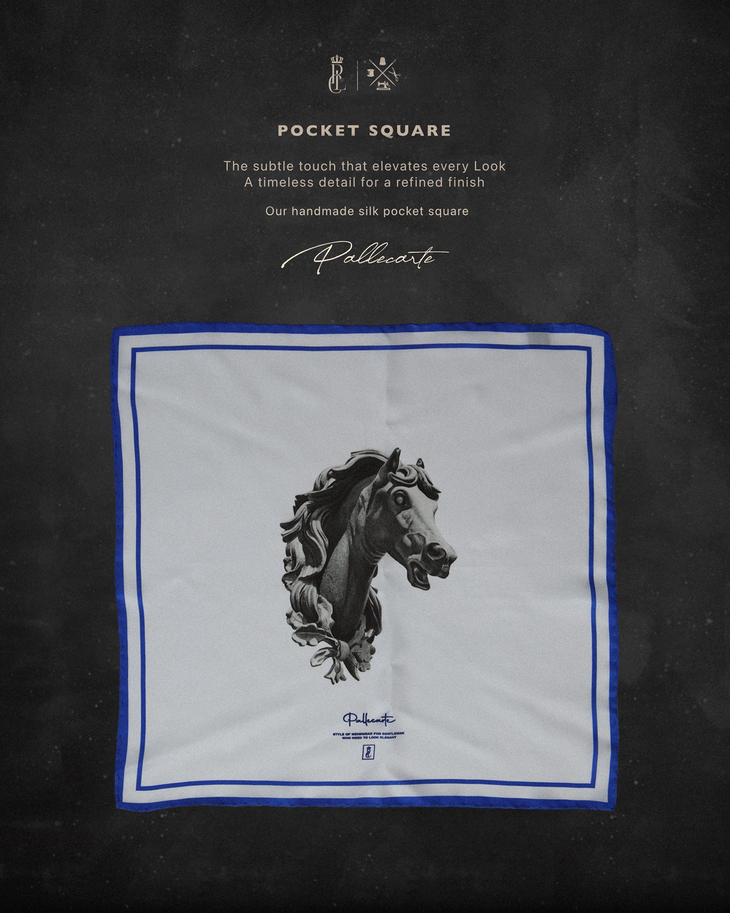 Silk Pocket Square Horse - Hand stitched edges