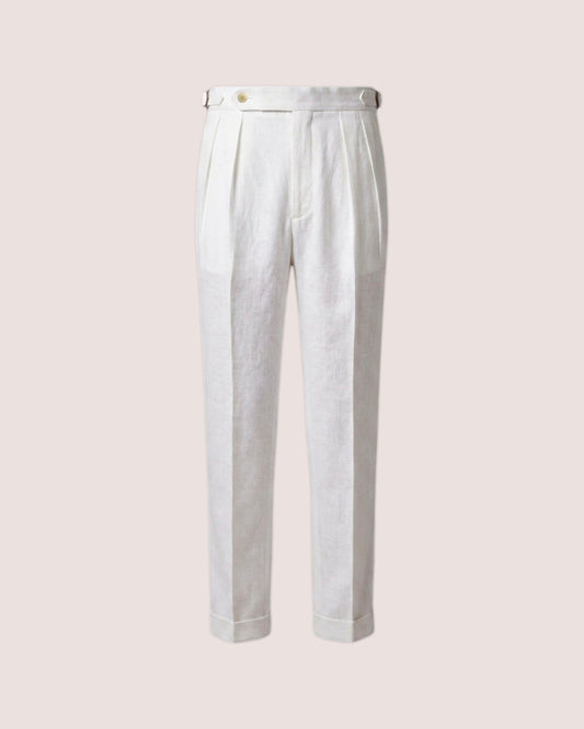 Double Pleated Trouser Milk White Pure Linen