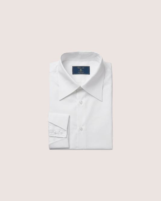 White Silk-Cotton Shirt Hidden Button Collar