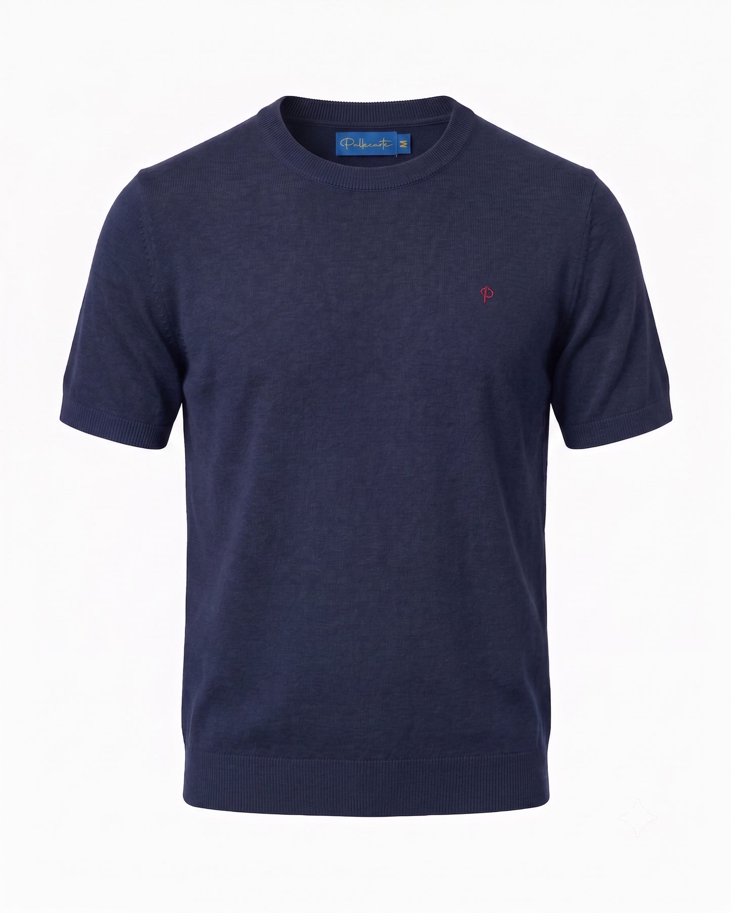 Knitted O-Neck Navy Blue Cotton T-Shirt