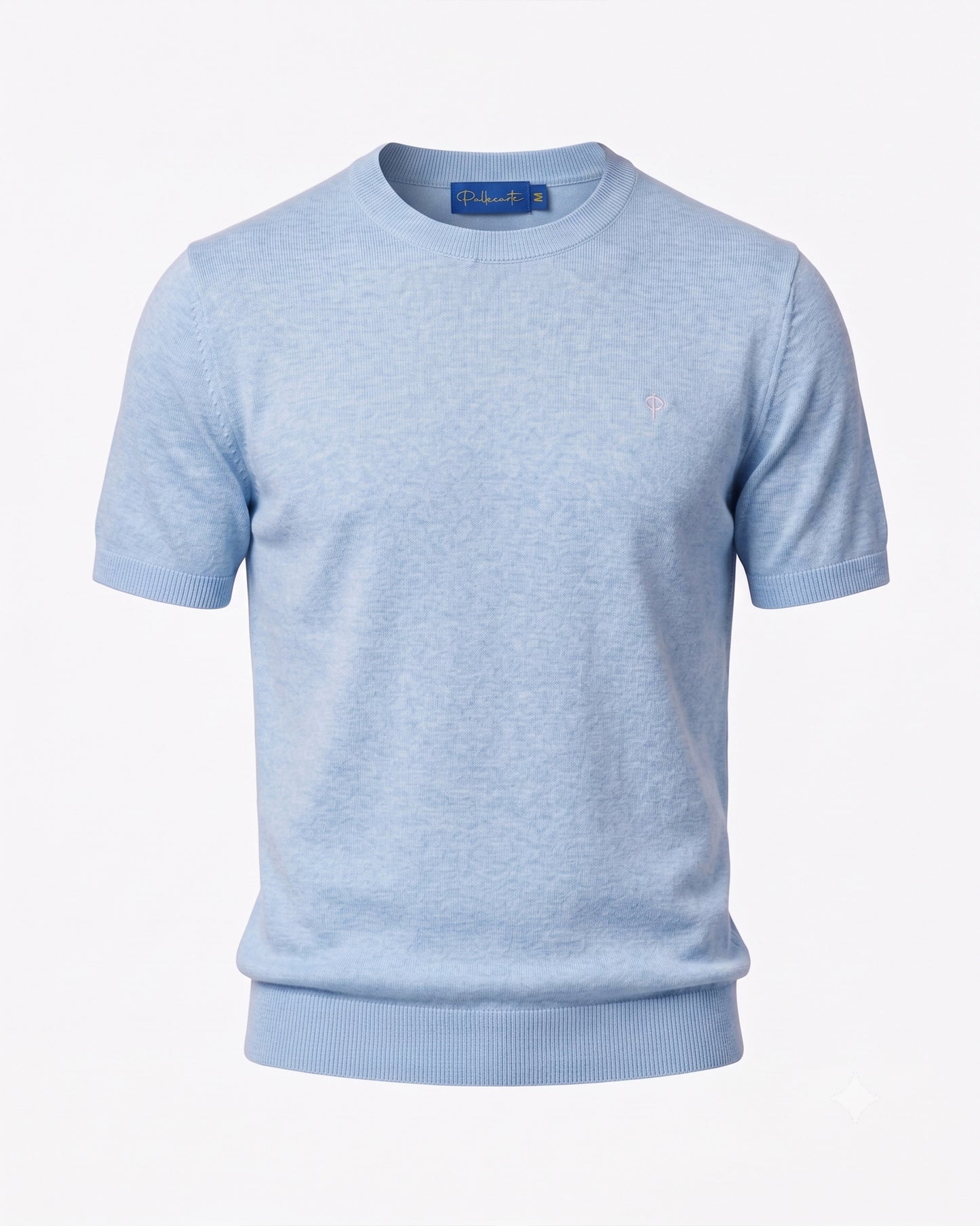 Knitted O-Neck Light Blue Cotton T-Shirt