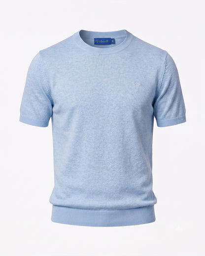 Knitted O-Neck Light Blue Cotton T-Shirt