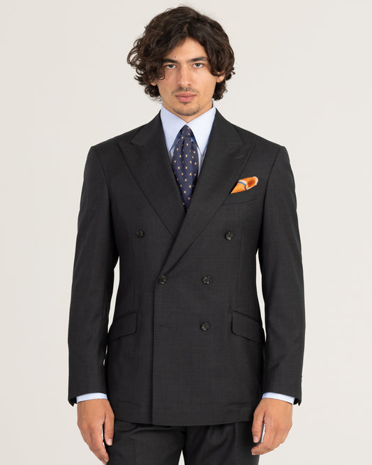 Double Breasted Blazer Charcoal Grey Worsted Wool