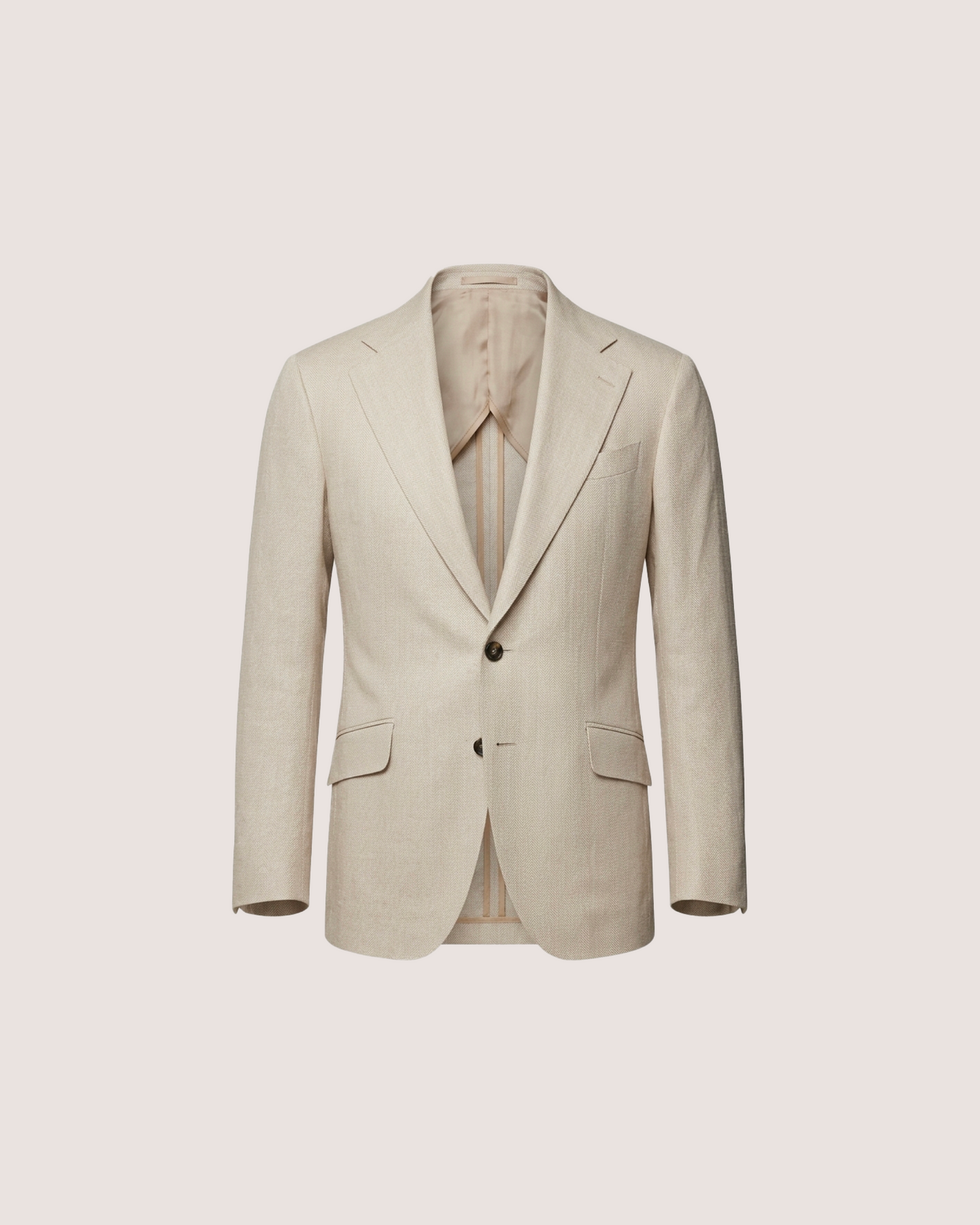 Single Breasted Blazer Beige Herringbone Linen