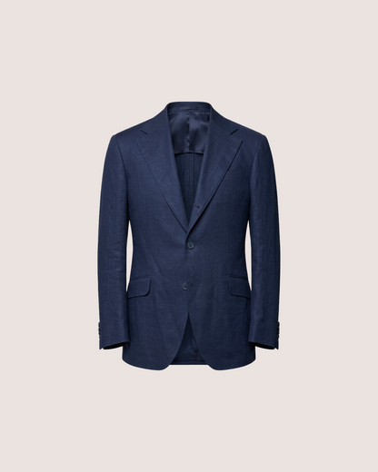 Single Breasted Blazer Navy Blue Linen