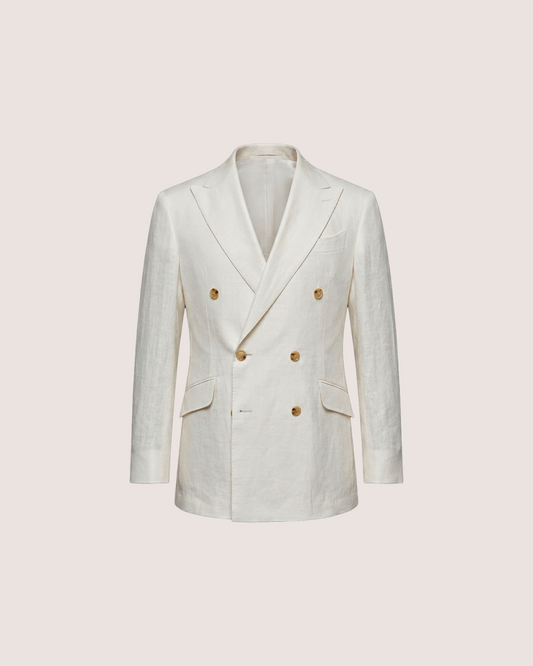 Double Breasted Blazer Milk White Linen