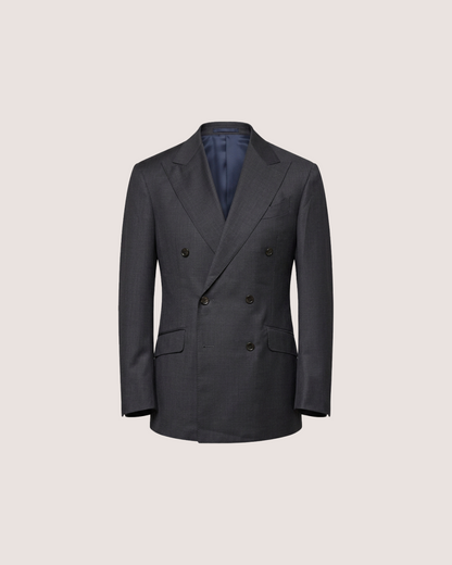 Double Breasted Blazer Charcoal Grey Worsted Wool