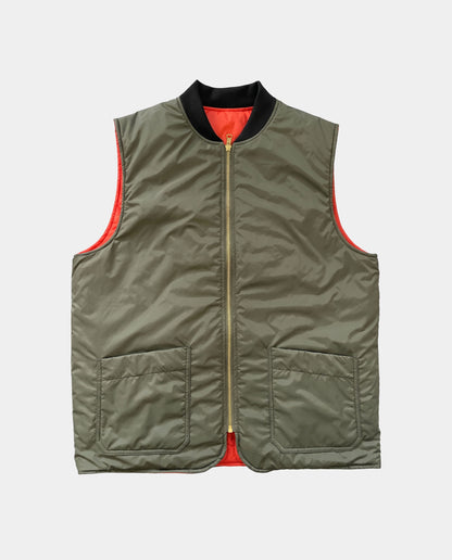 Reversible Quilted Nylon Vest Orange & Olive