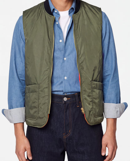 Reversible Quilted Nylon Vest Orange & Olive