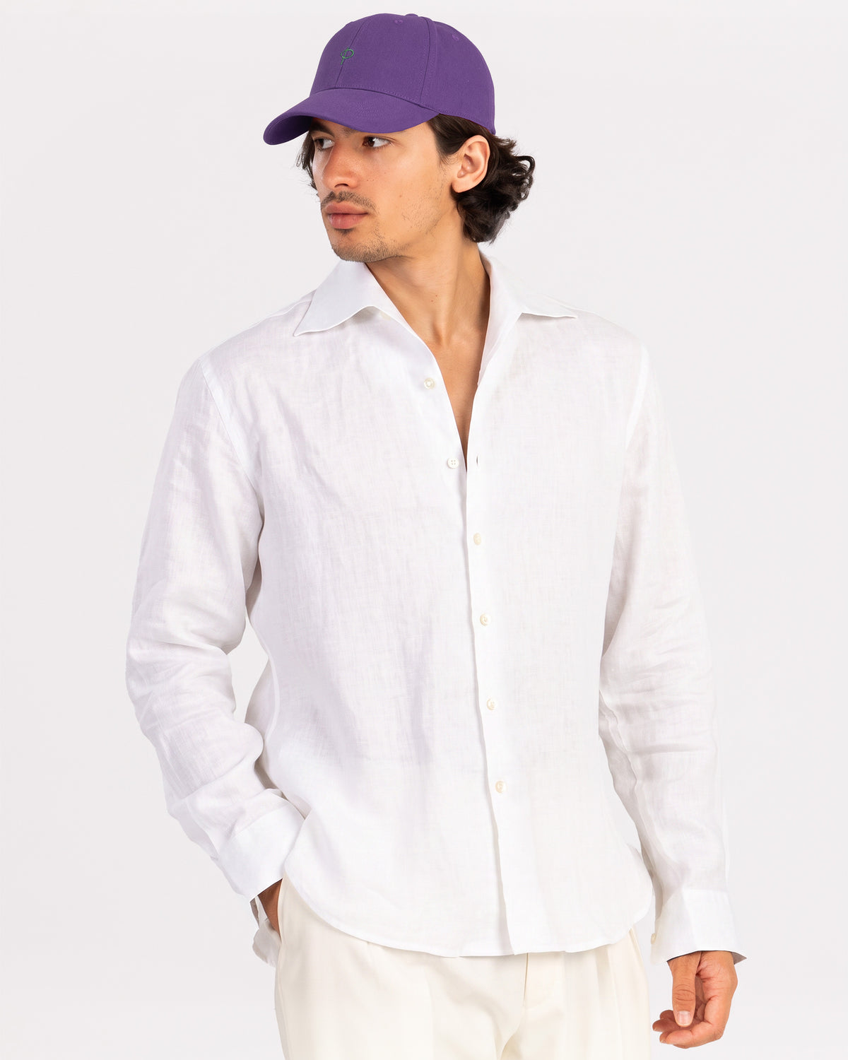 White Linen Shirt One-Piece Collar