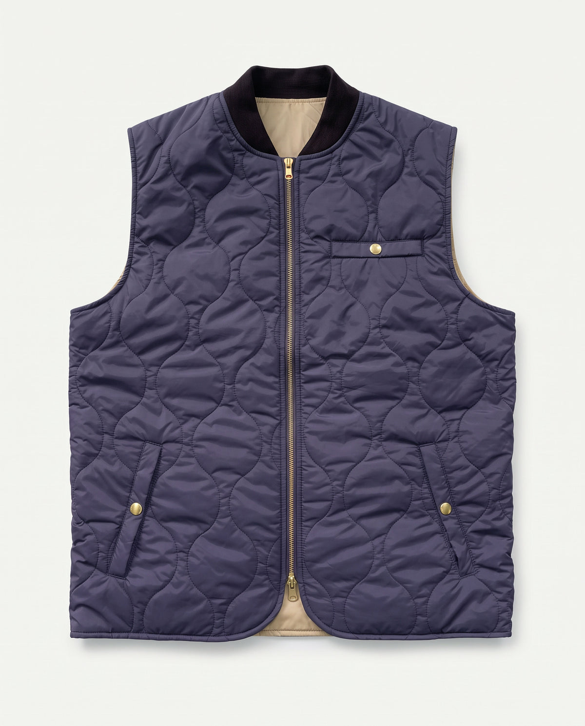 Reversible Quilted Nylon Vest Navy & Beige