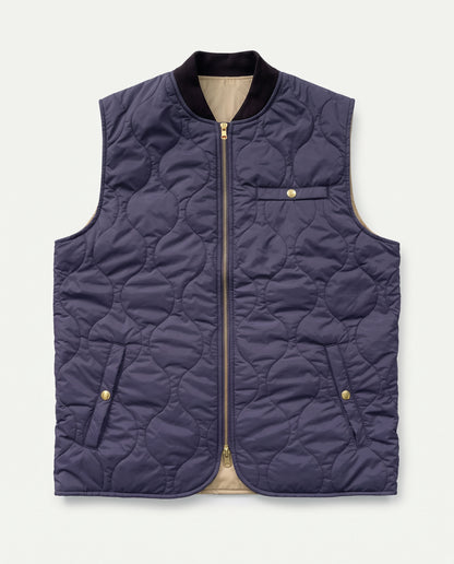 Reversible Quilted Nylon Vest Navy & Beige