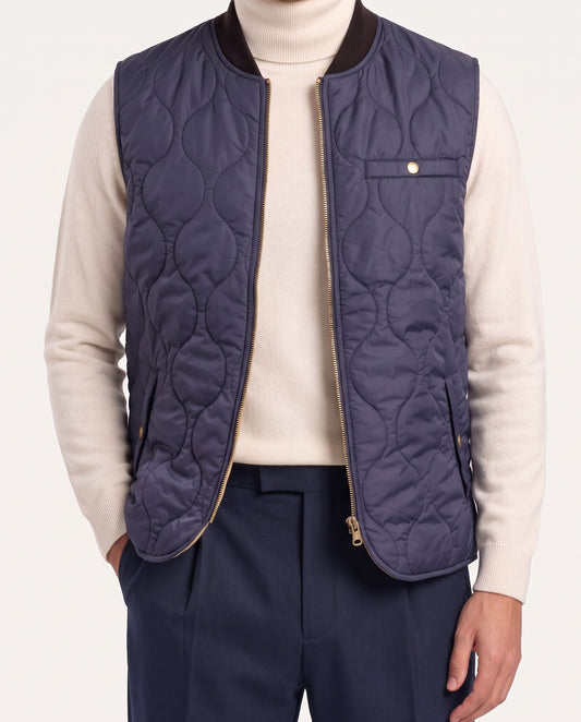 Reversible Quilted Nylon Vest Navy & Beige