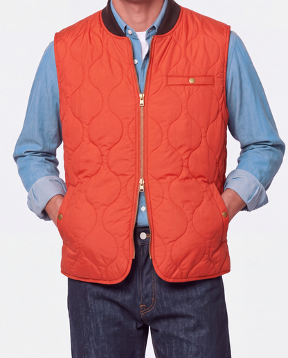 Reversible Quilted Nylon Vest Orange & Olive