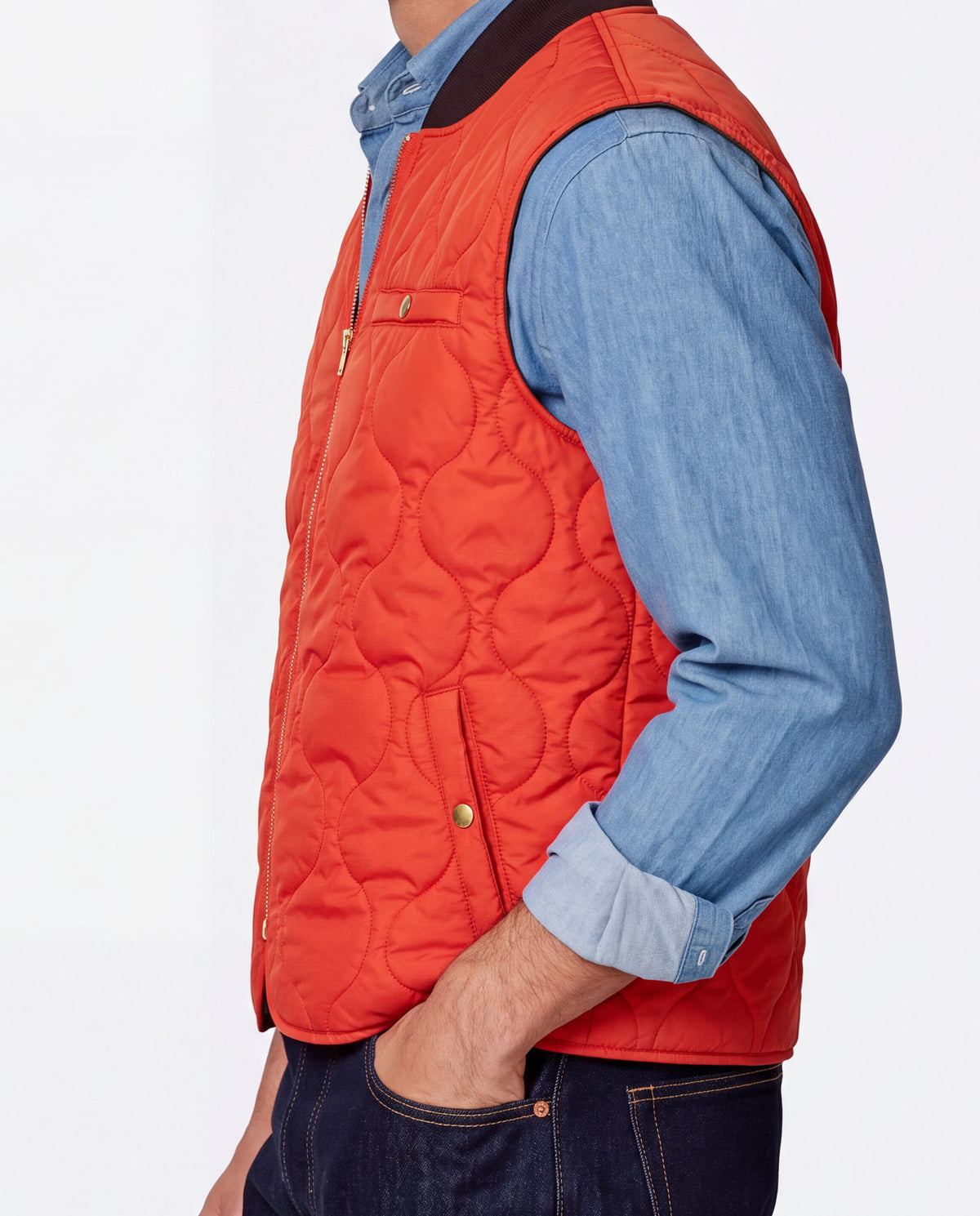 Reversible Quilted Nylon Vest Orange & Olive