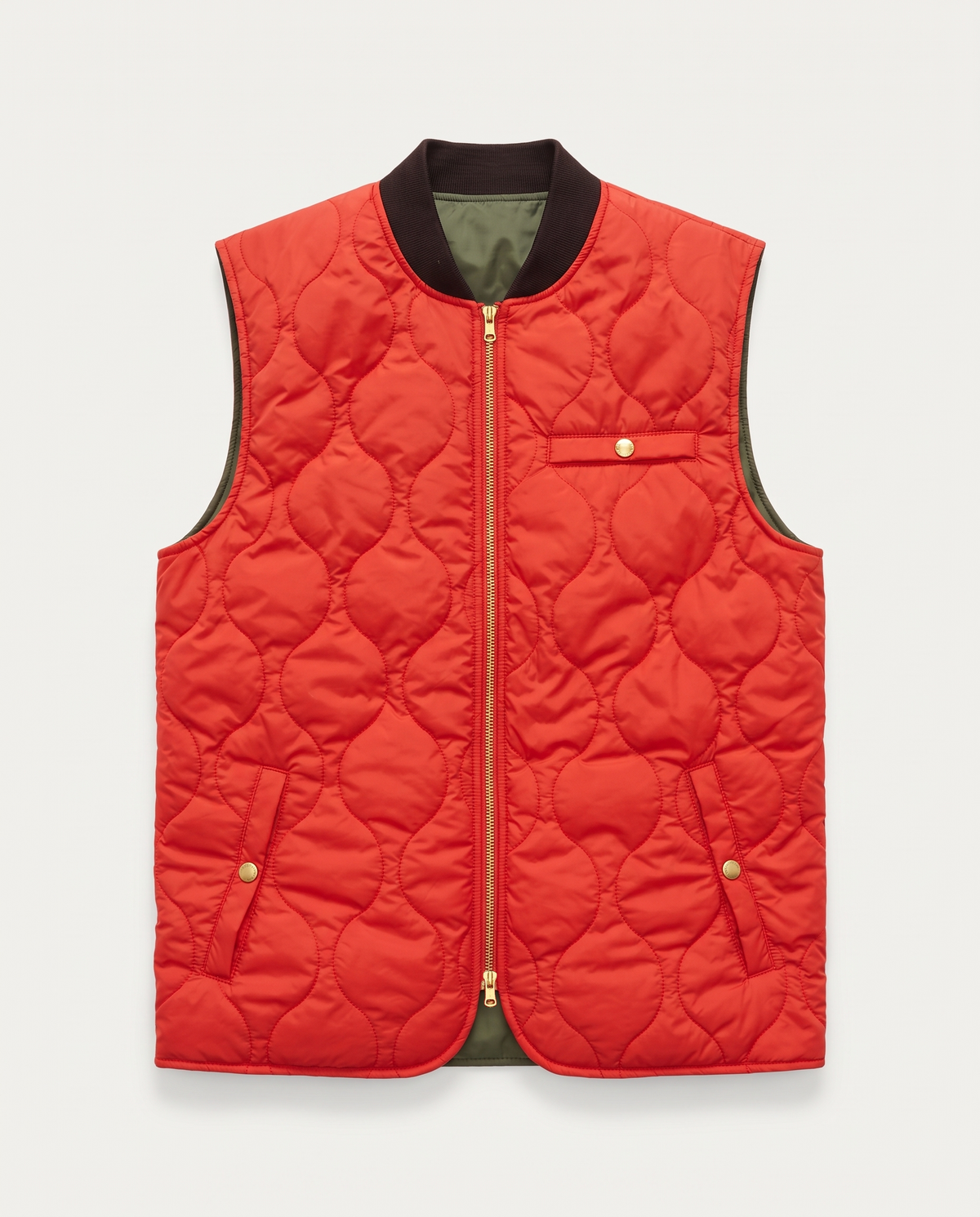 Reversible Quilted Nylon Vest Orange & Olive