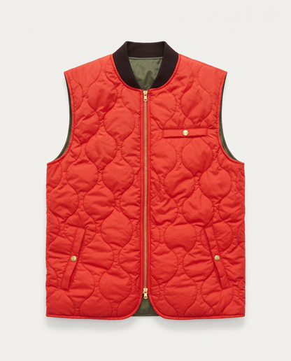 Reversible Quilted Nylon Vest Orange & Olive