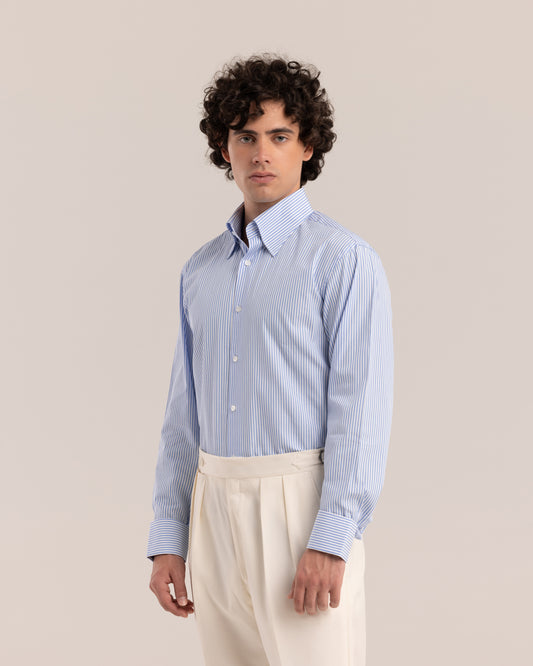 High Collar Classic Shirt Blue Striped