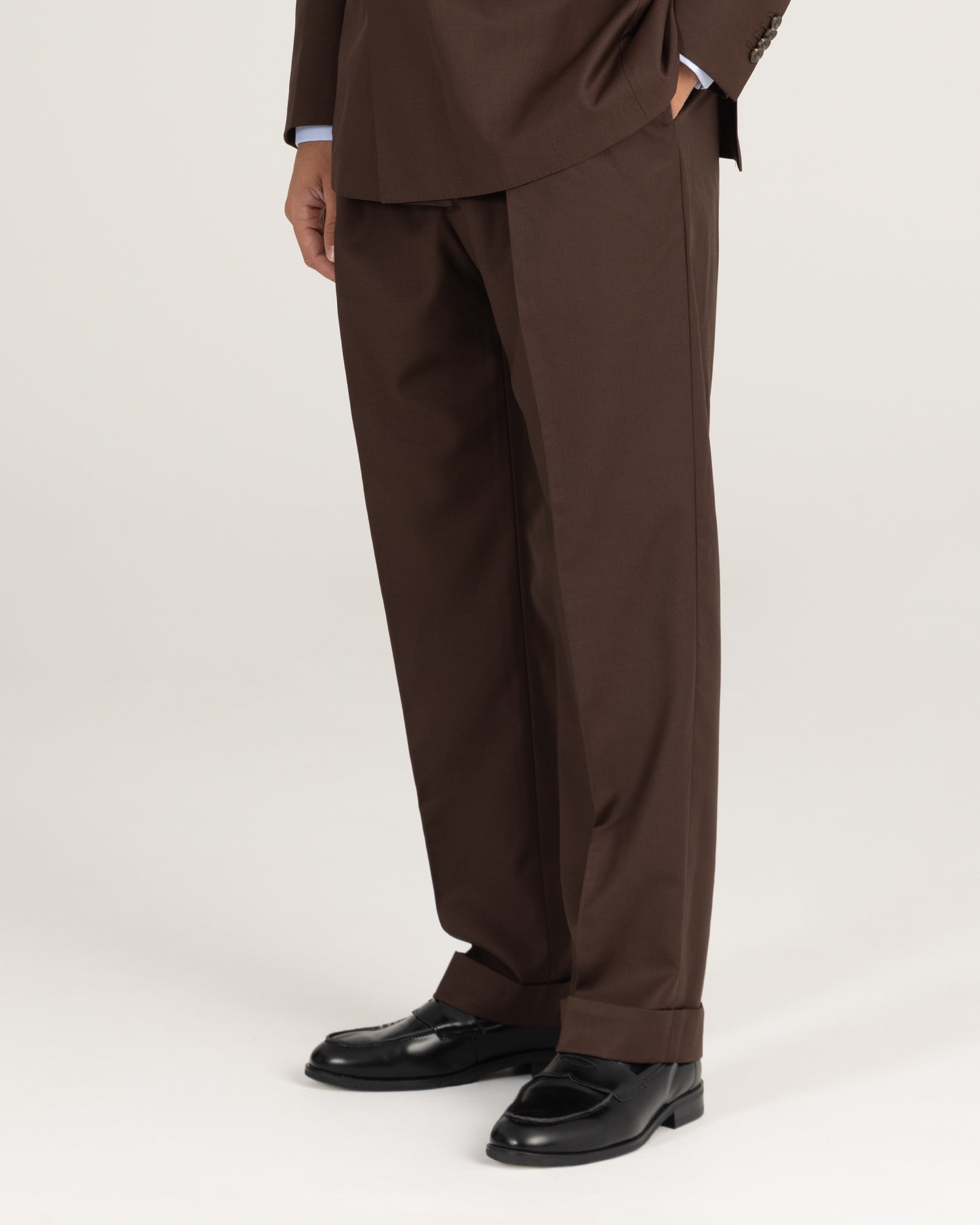 Double Pleated Trouser Chocolate Brown Worsted Wool