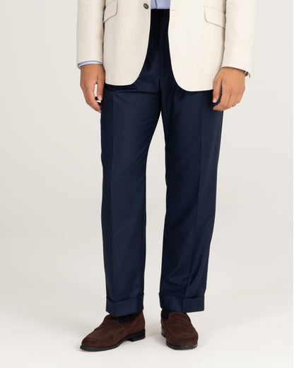 Double Pleated Trouser Navy Blue Wool