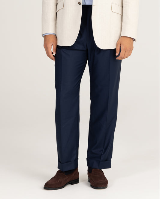 Double Pleated Trouser Navy Blue Wool