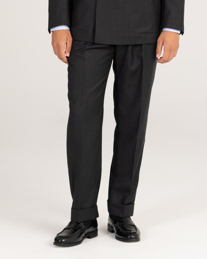 Double Pleated Trouser Charcoal Grey Worsted Wool