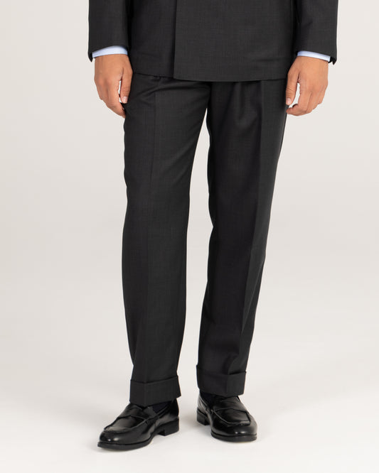 Double Pleated Trouser Charcoal Grey Worsted Wool