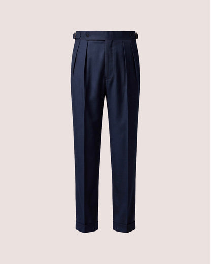 Double Pleated Trouser Navy Blue Wool