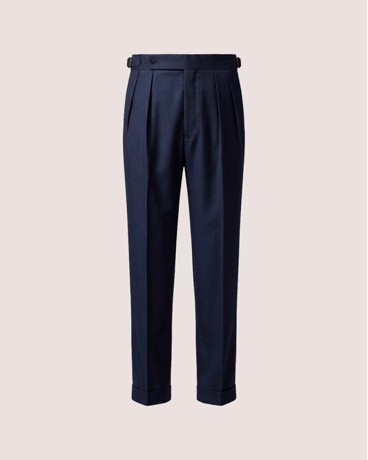 Double Pleated Trouser Navy Blue Wool