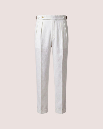 Double Pleated Trouser Milk White Pure Linen