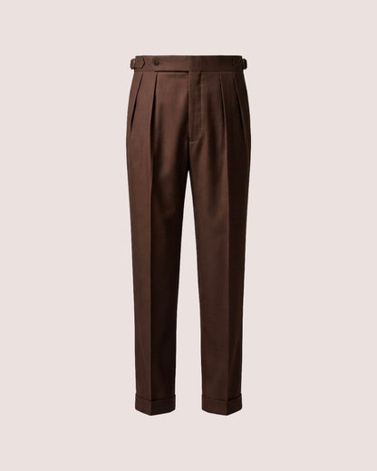 Double Pleated Trouser Chocolate Brown Worsted Wool
