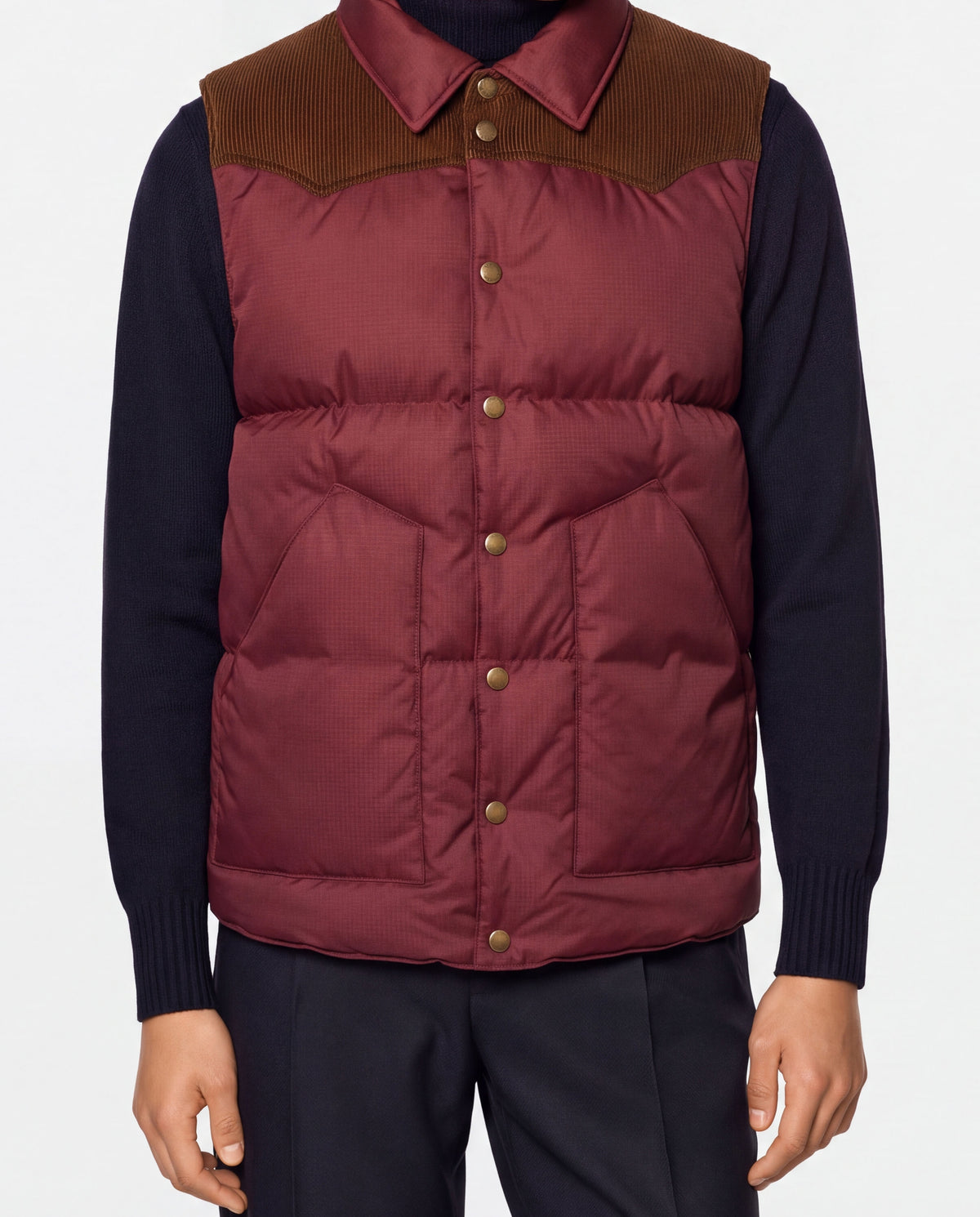 Corduroy Yoke Down Vest Burgundy