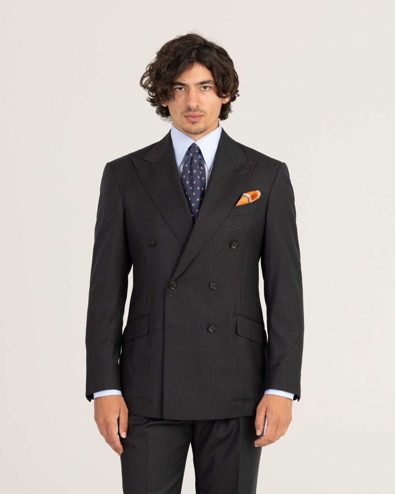 Double Breasted Blazer Charcoal Grey Worsted Wool