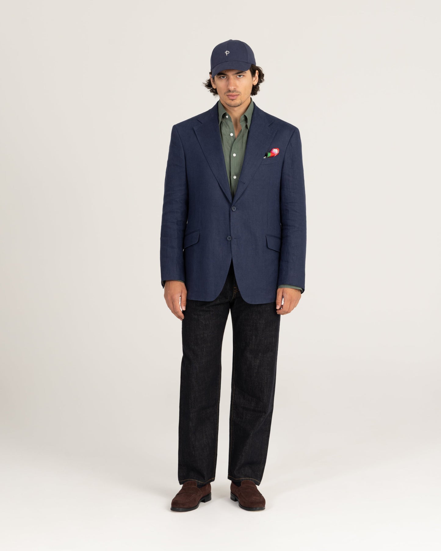 Single Breasted Blazer Navy Blue Linen