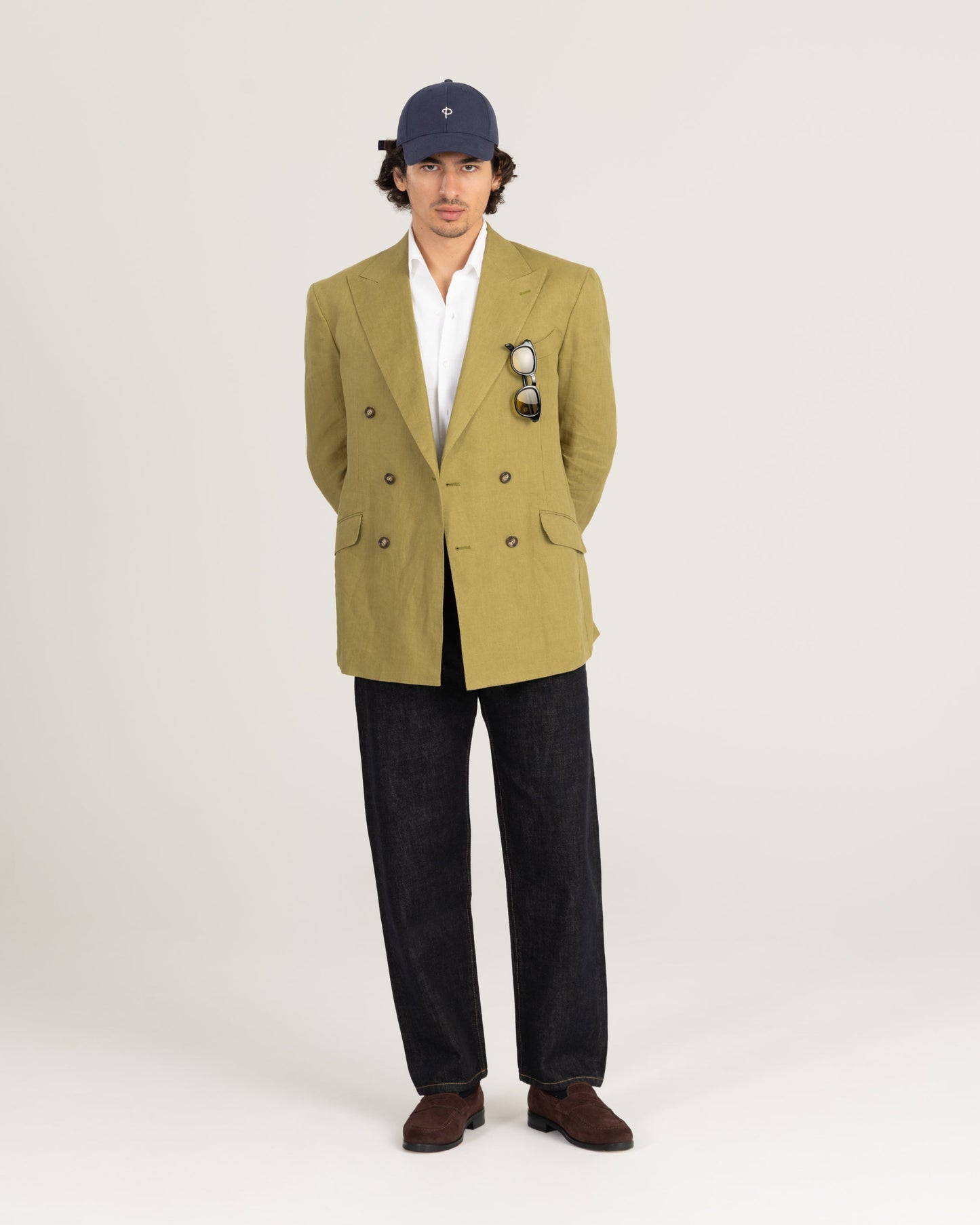 Double Breasted Blazer Olive Green Linen