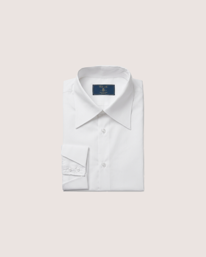 White Silk-Cotton Shirt Hidden Button Collar
