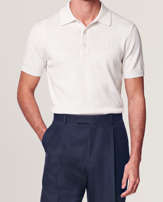 Knitted Polo Shirt White Cotton