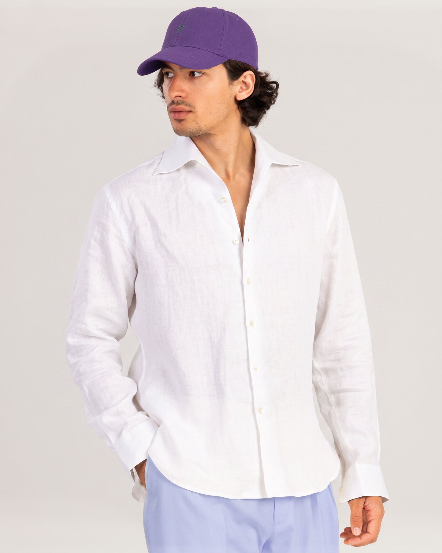 White Linen Shirt One-Piece Collar