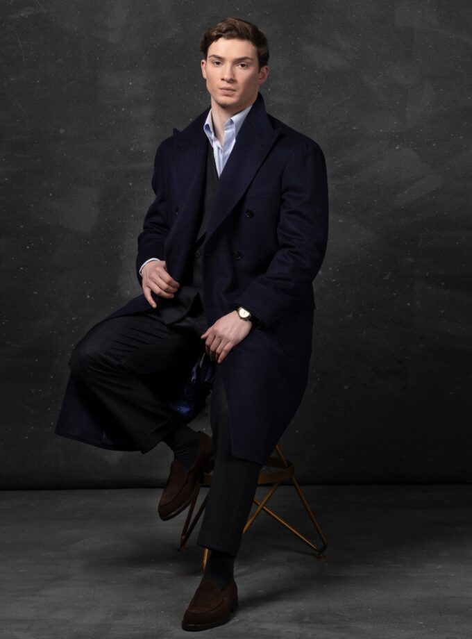 Navy Double Breasted Overcoat